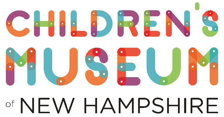 Colorful text logo reads “Children’s Museum of New Hampshire”; “Children’s Museum” letters are multicolored with white dots, and “of New Hampshire” is in black font below.