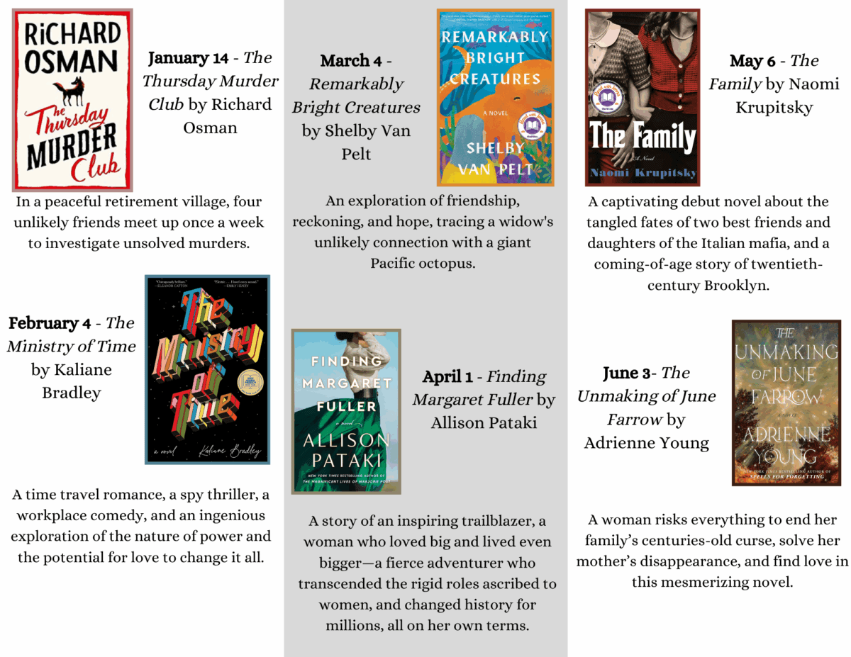 Fiction book club brochure, full description in the pdf linked to this image
