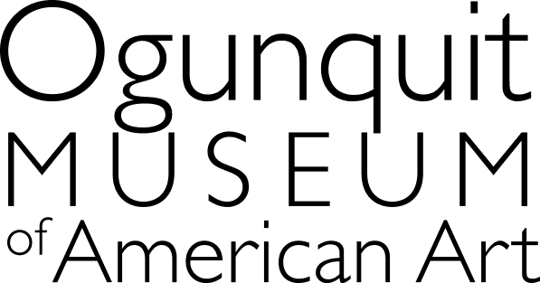 Black text on a white background reads: Ogunquit Museum of American Art in a modern, clean font. The words are arranged in three lines with varying text sizes.